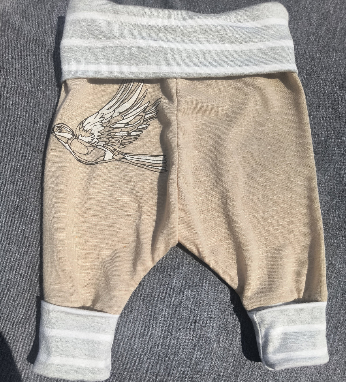Beige Bird with Gray Bands, Newborn Harem Pants