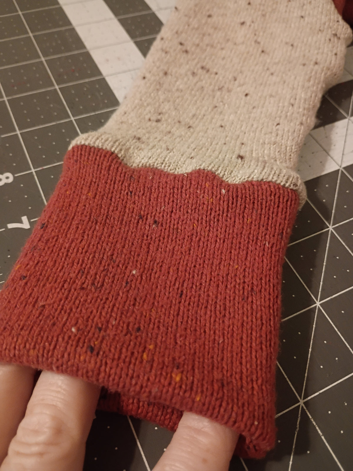 Beige with Red/Burnt Orange Bands, Sweater Monster Bunz