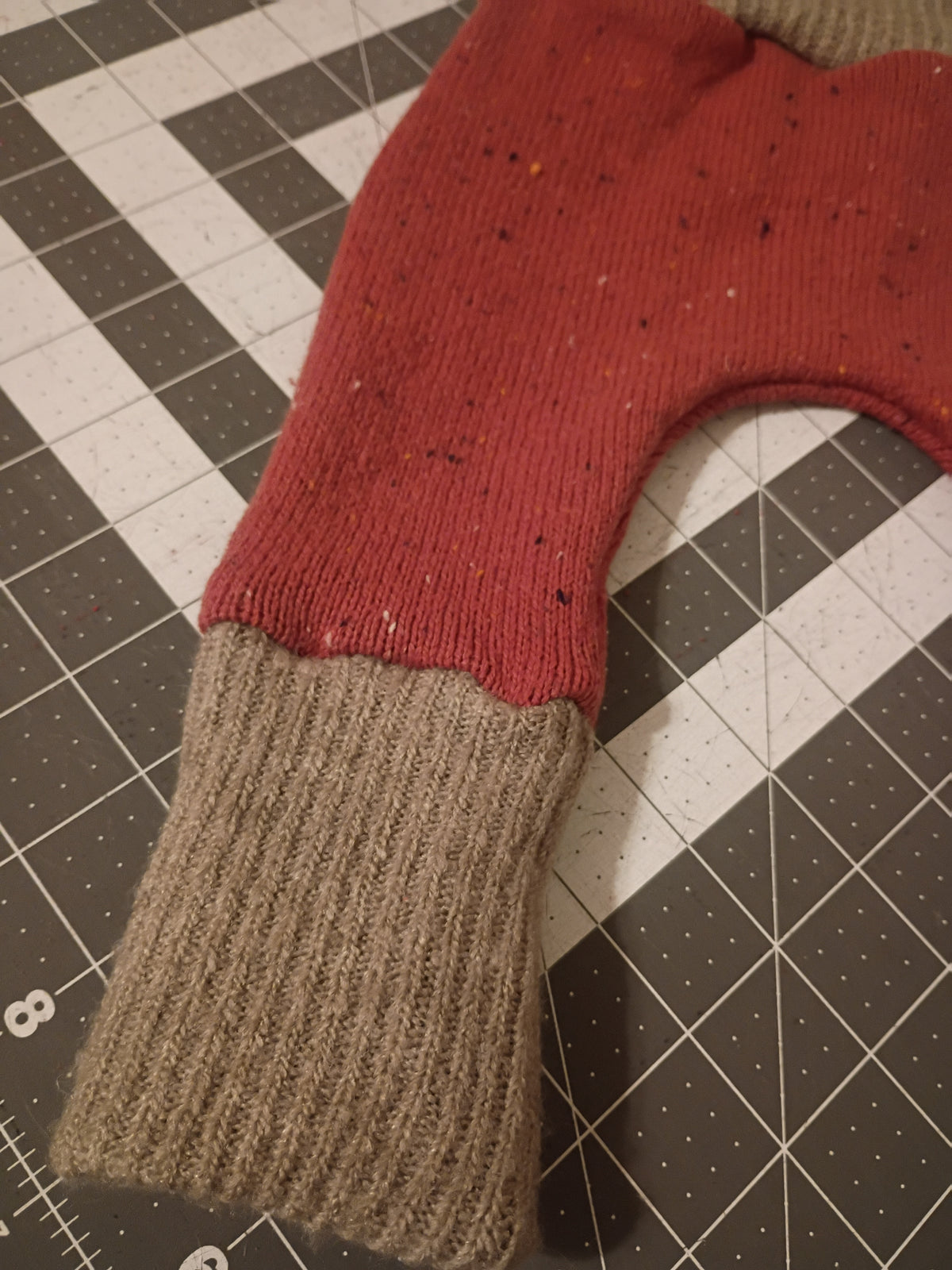 Burnt Orange/Red with Sage Green Bands, Growing Babies Sweater Buns