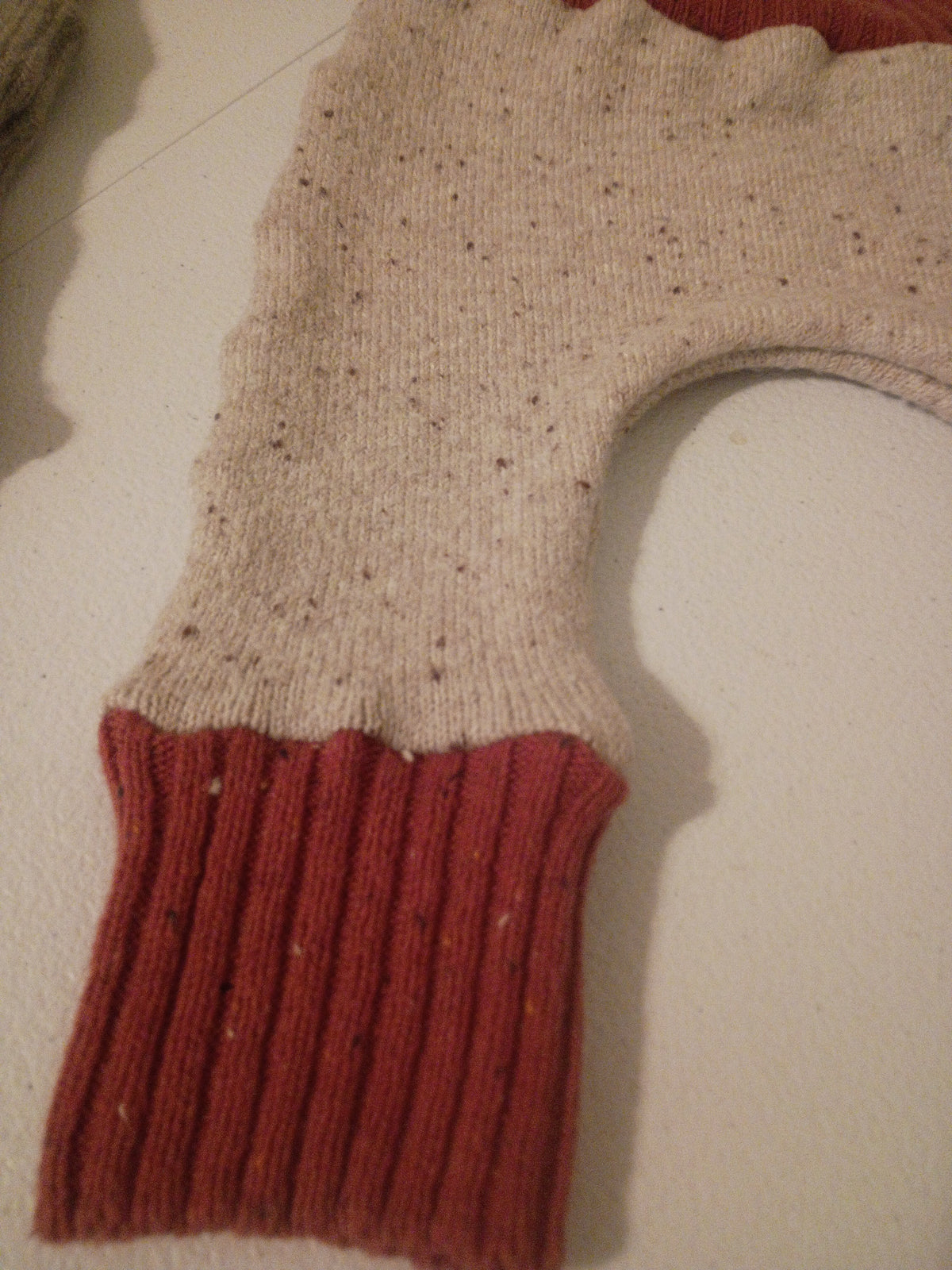 Beige with Deep Red/Burnt Orange Bands, Growing Babies Sweater Buns