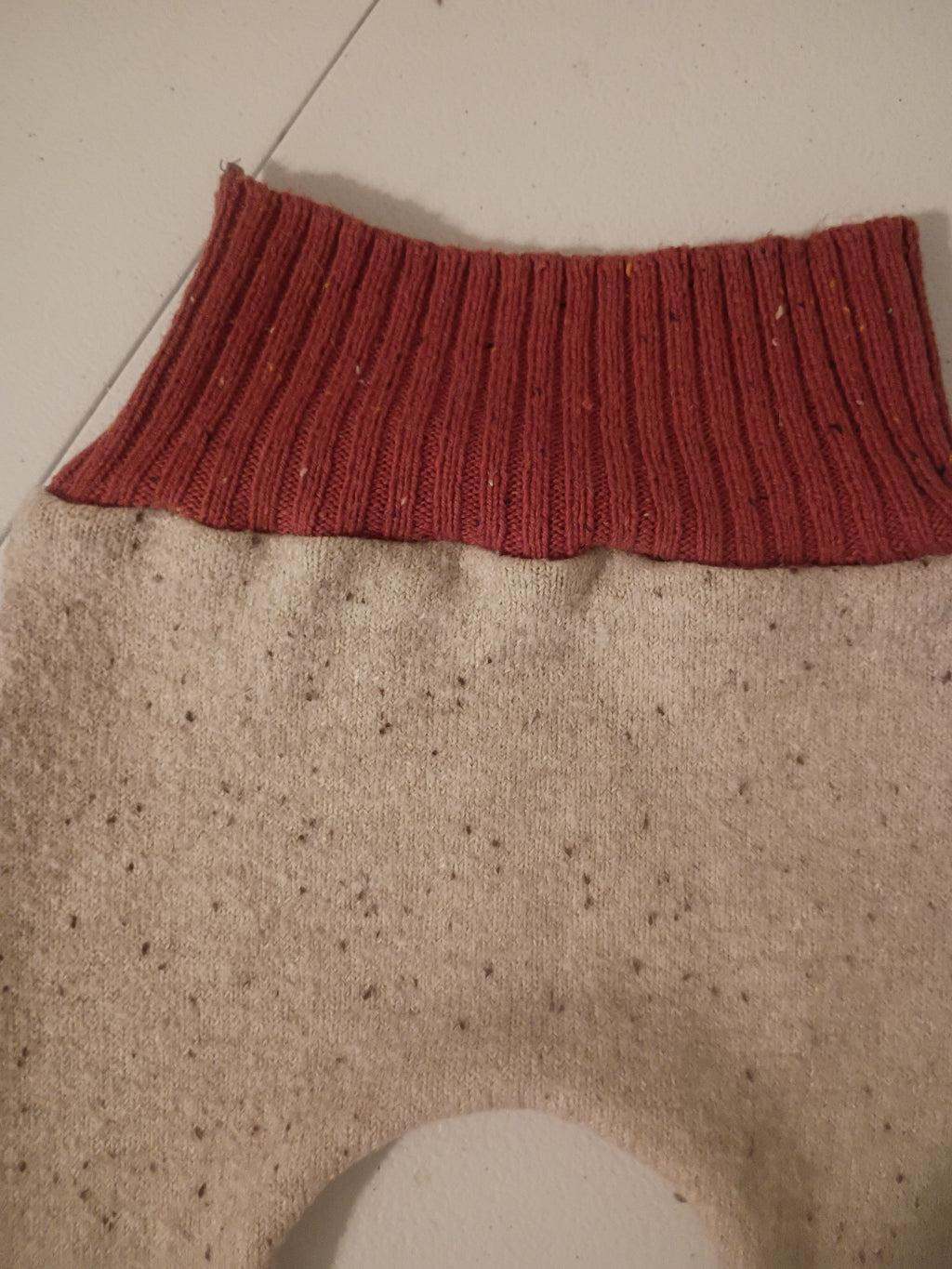 Beige with Deep Red/Burnt Orange Bands, Growing Babies Sweater Buns