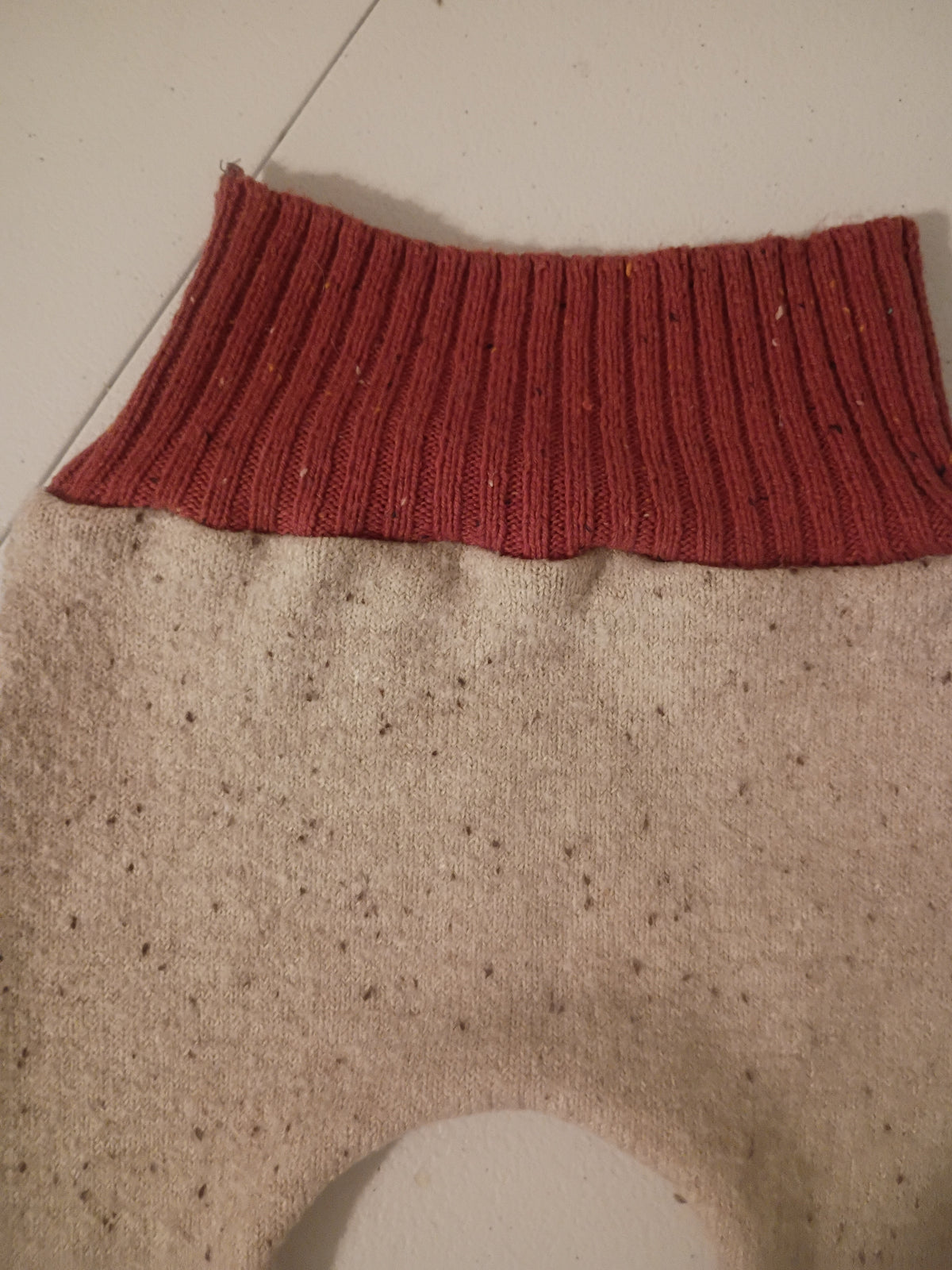 Beige with Deep Red/Burnt Orange Bands, Growing Babies Sweater Buns